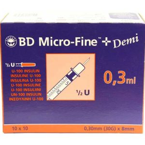 BD Micro-Fine Demi 0.3ml Syringe 0.3mm (30G) x 8mm – Box of 100