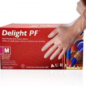 Aurelia Delight PF Clear Powder Free Vinyl – 100 Gloves (SMALL / MEDIUM / LARGE)