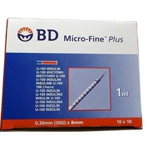 BD Micro-Fine Plus 1ml Syringe 0.30mm (30G) x 8mm – Box of 100